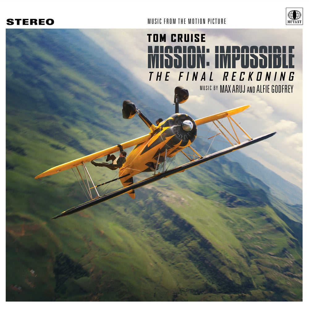 “Mission: Impossible – The Final Reckoning” vinyl record cover with biplane.