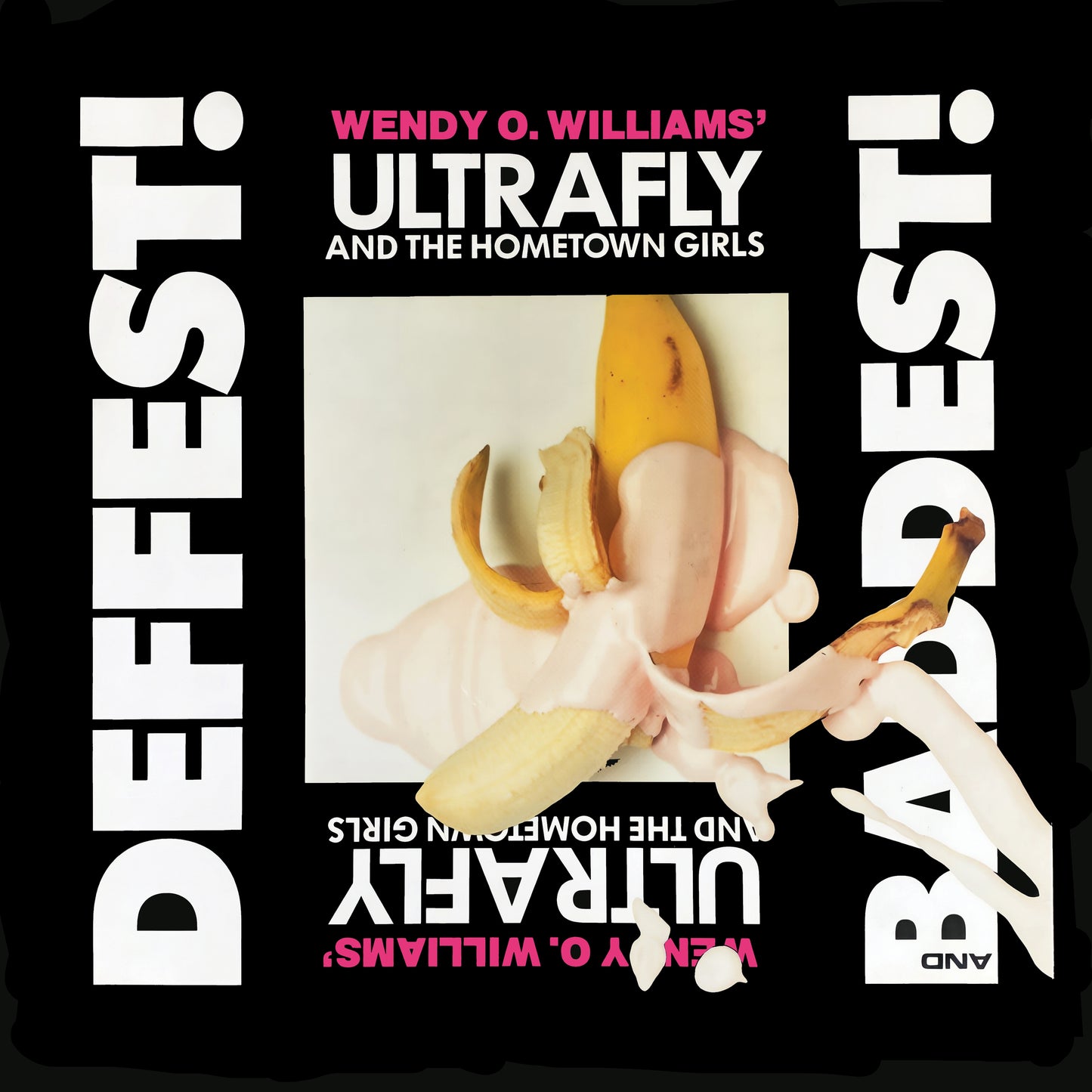 Vinyl cover art featuring a peeled banana covered in pink liquid on white background.