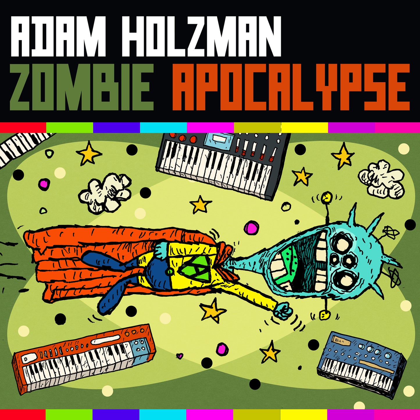 CD cover for Adam Holzman’s “Zombie Apocalypse” featuring cartoon zombies and synthesizers.