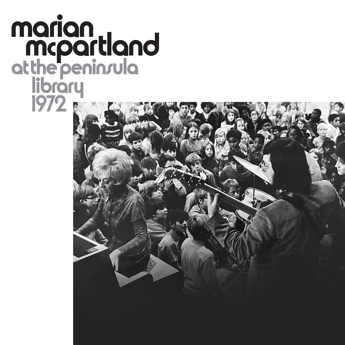 Black and white album cover featuring Marian McPartland with a crowd.