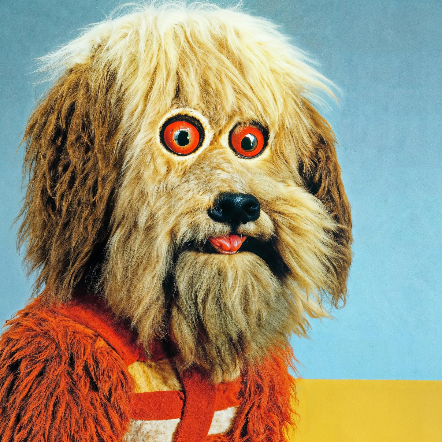 CD cover featuring a fluffy, orange dog puppet with large eyes.