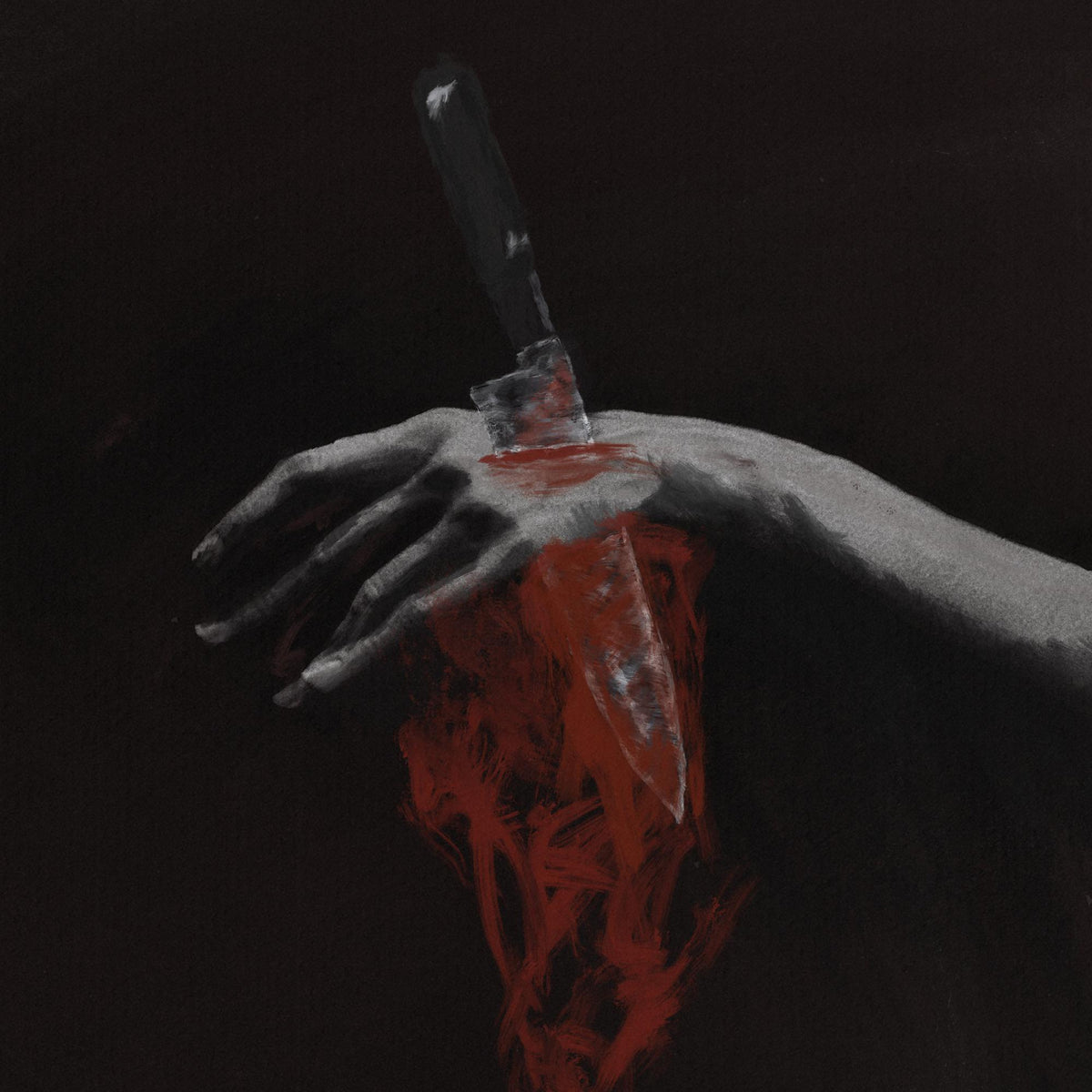 Dark album art depicting a hand with a knife and blood.