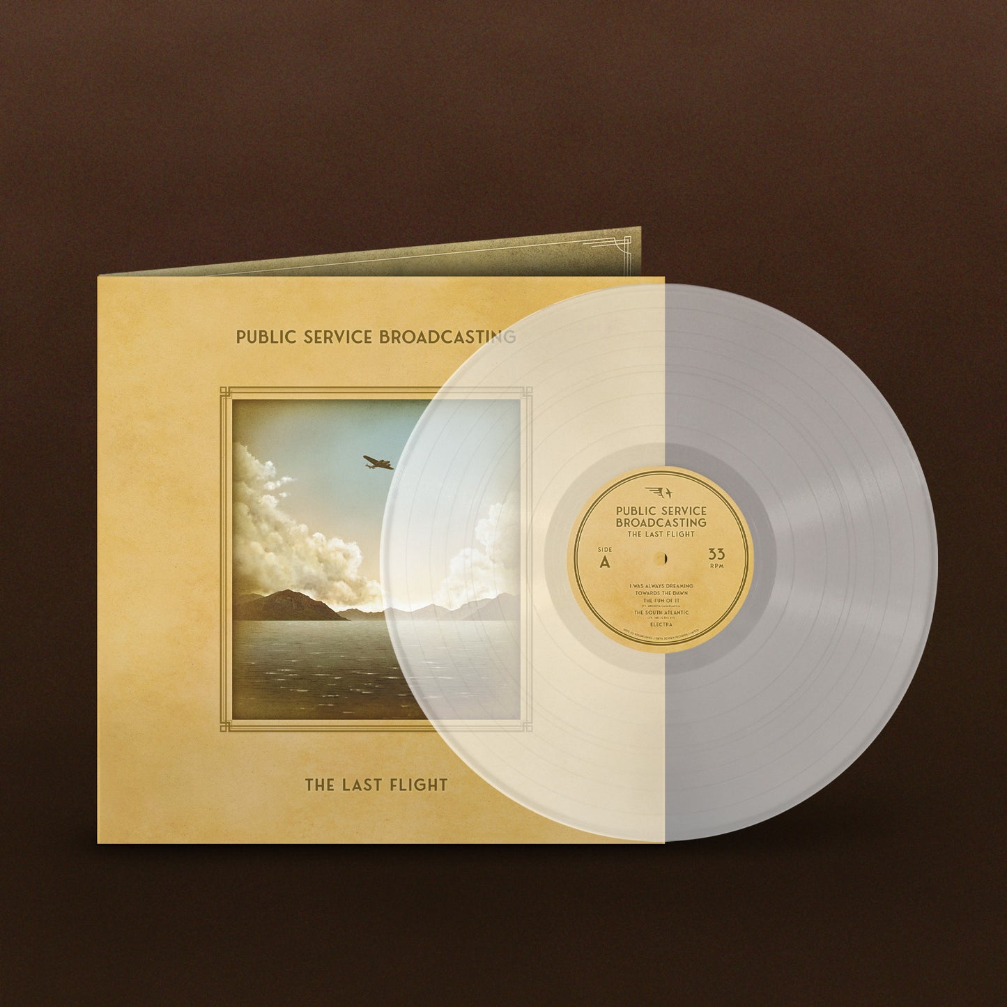 The Last Flight" vinyl record by Public Service Broadcasting, translucent white.