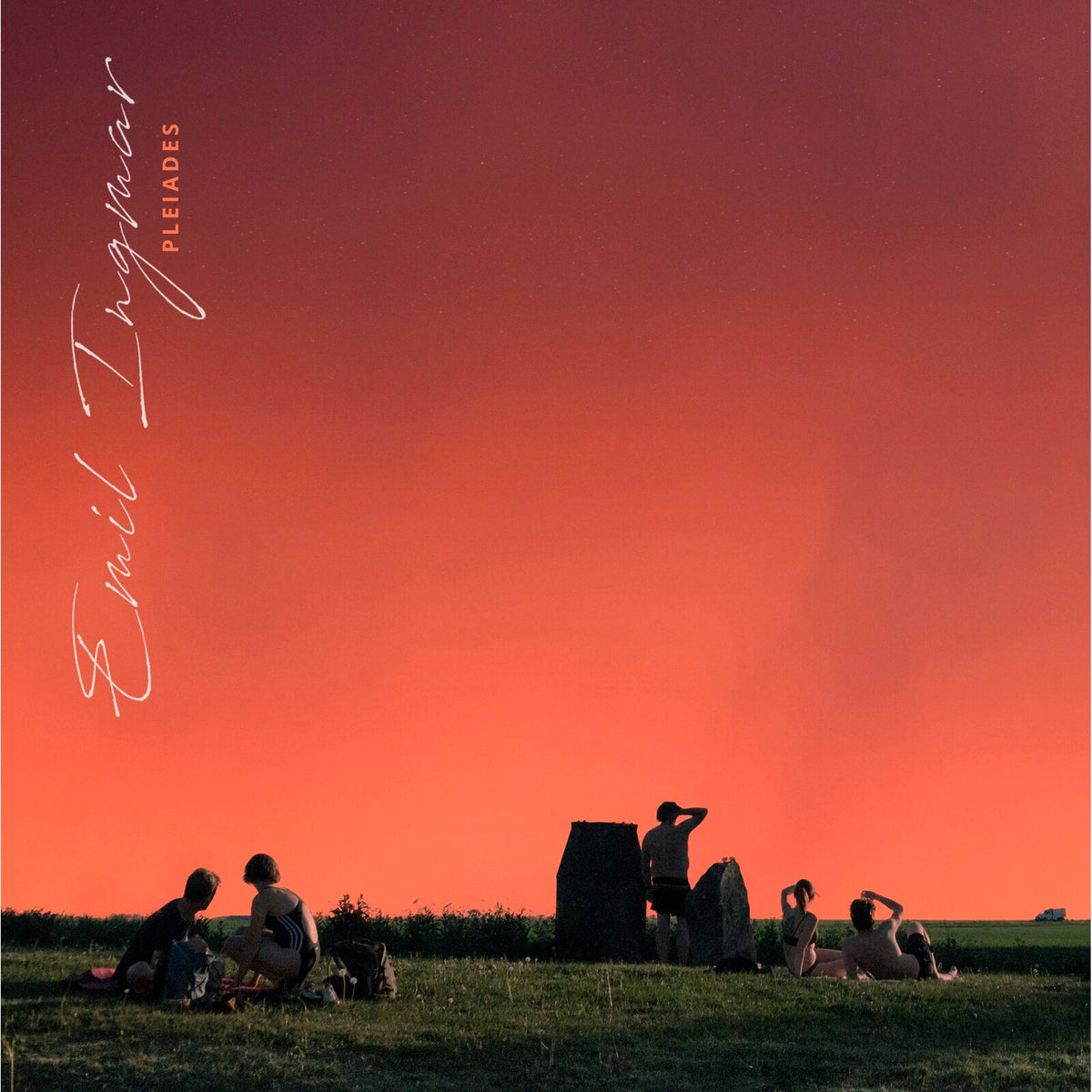 Album cover with people silhouetted against a red, starry sky.