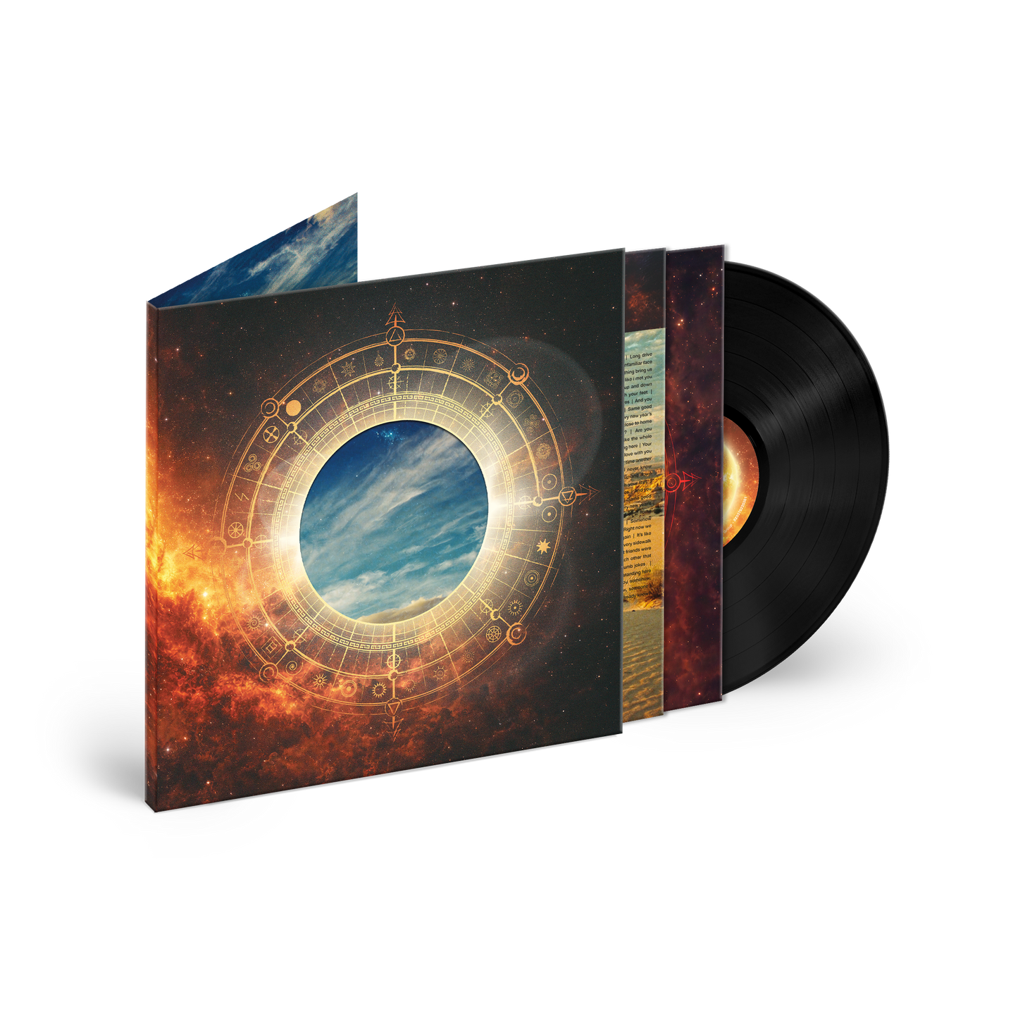 Nickelback vinyl album with celestial imagery and a circular zodiac design.