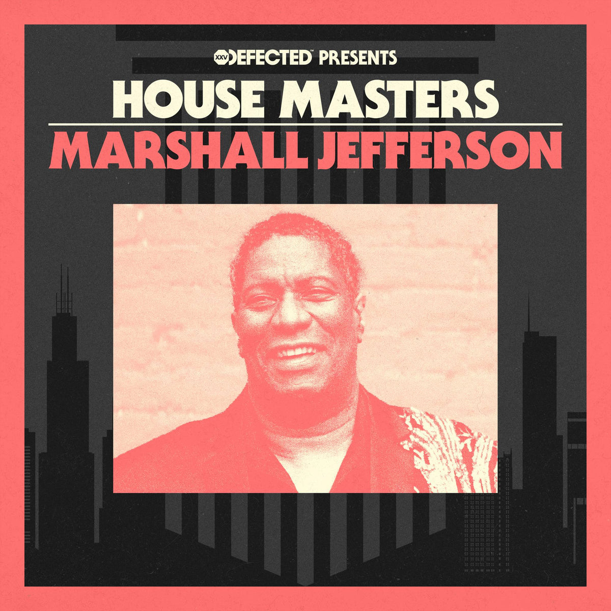 Album cover featuring Marshall Jefferson’s portrait with a city skyline.