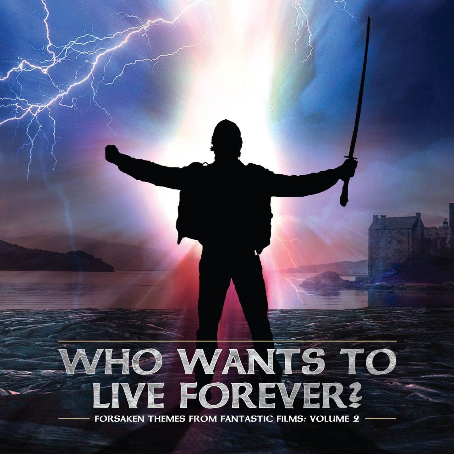 CD cover: silhouetted figure with sword against stormy, castle backdrop.
