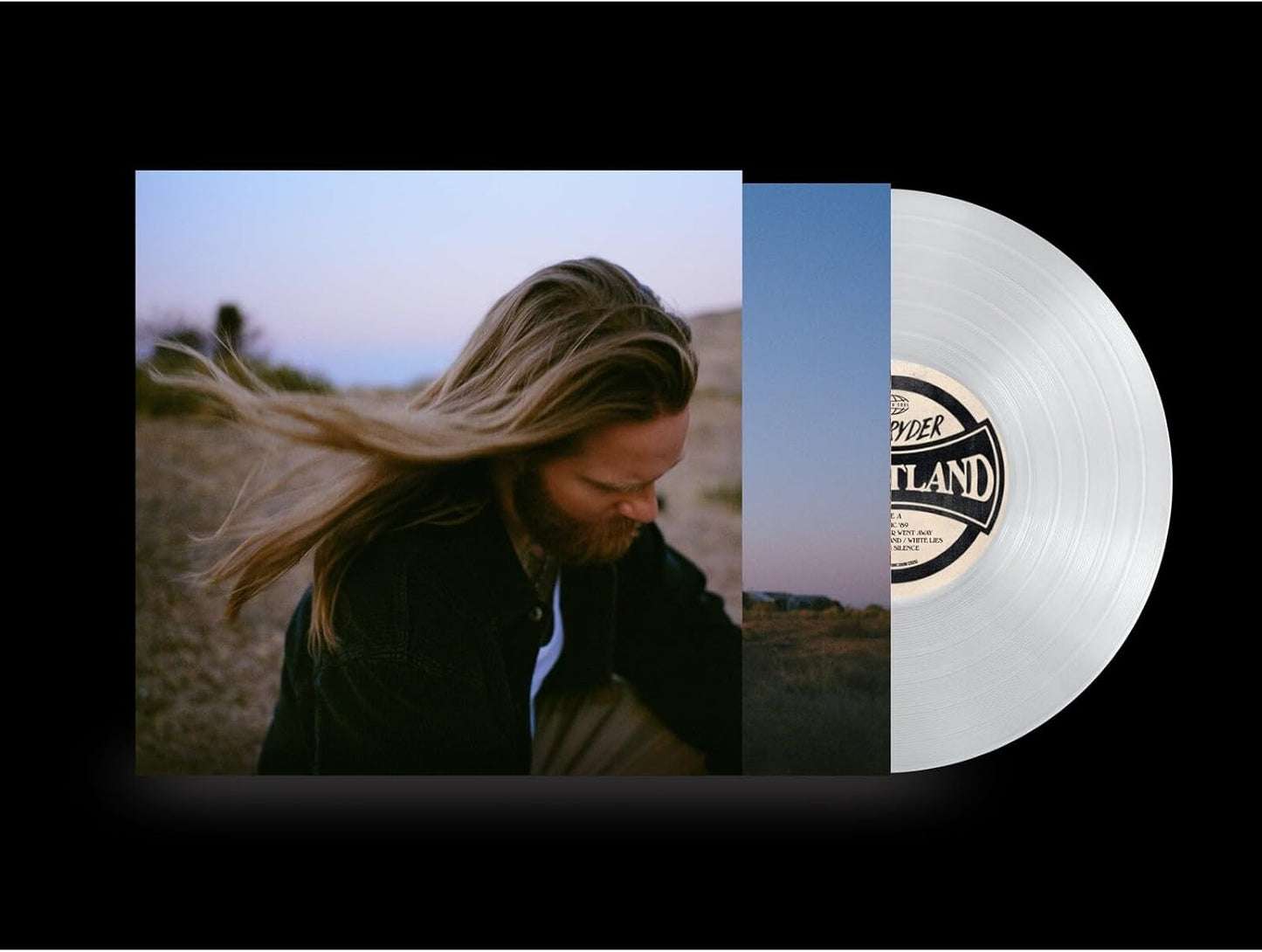Sam Ryder's "Heartland" clear vinyl LP with album cover featuring a man.