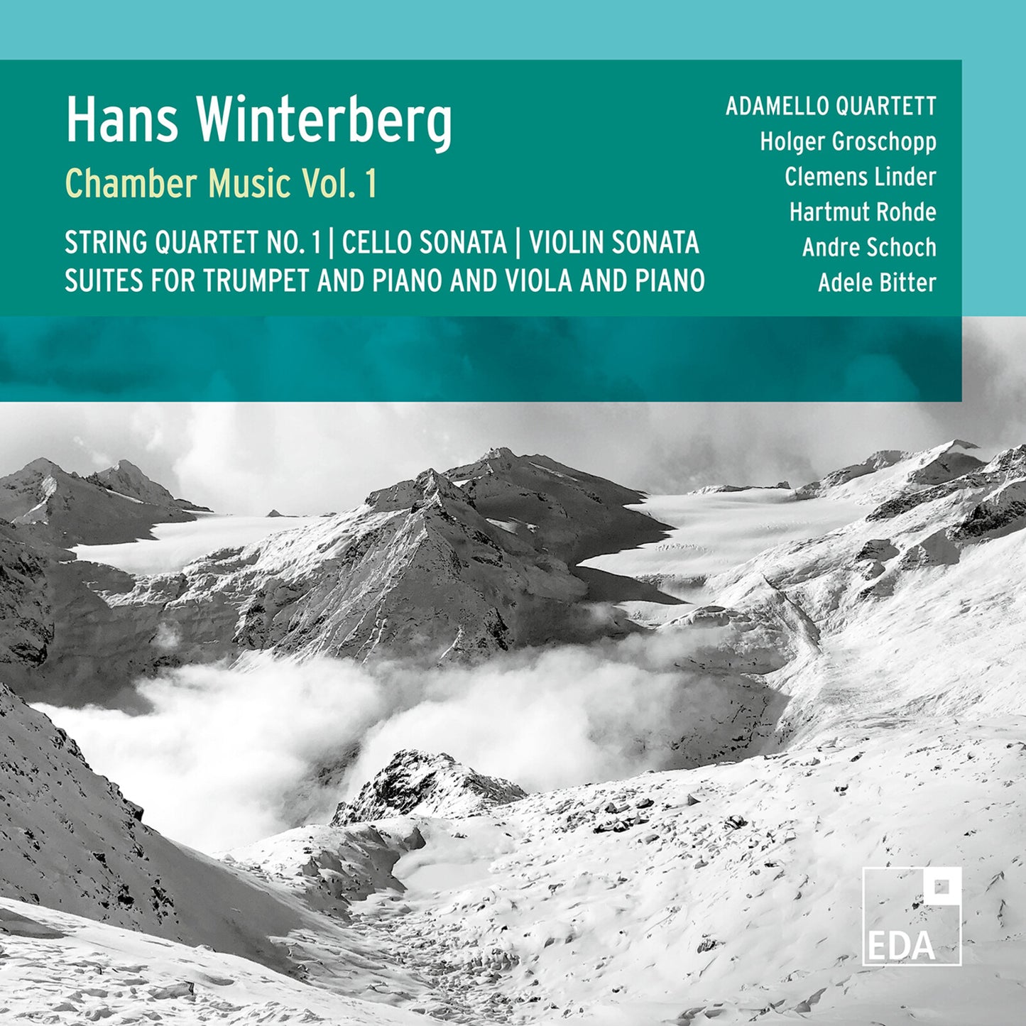 CD cover for Adamello Quartet’s “Winterberg - Chamber Music 1” with mountains.