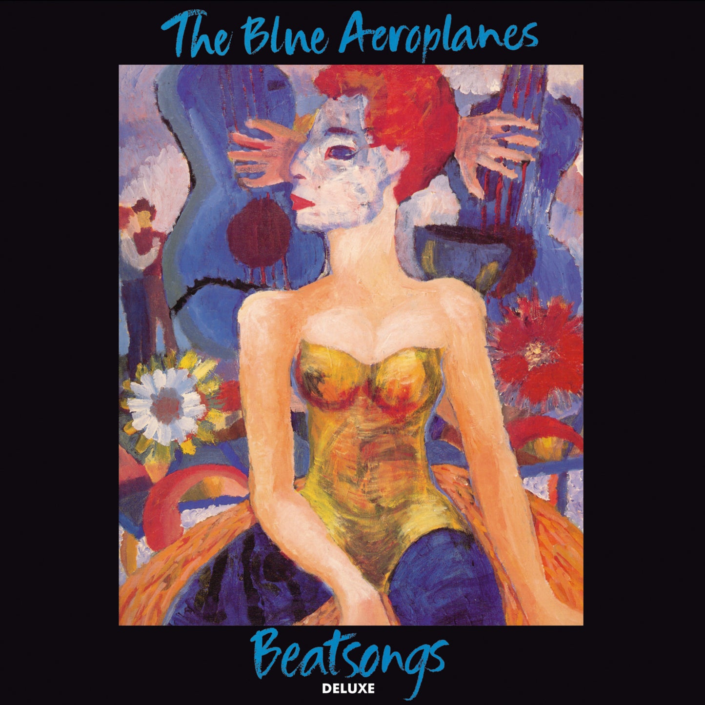 Album cover for The Blue Aeroplanes’ “Beatsongs Deluxe” with painted figure.