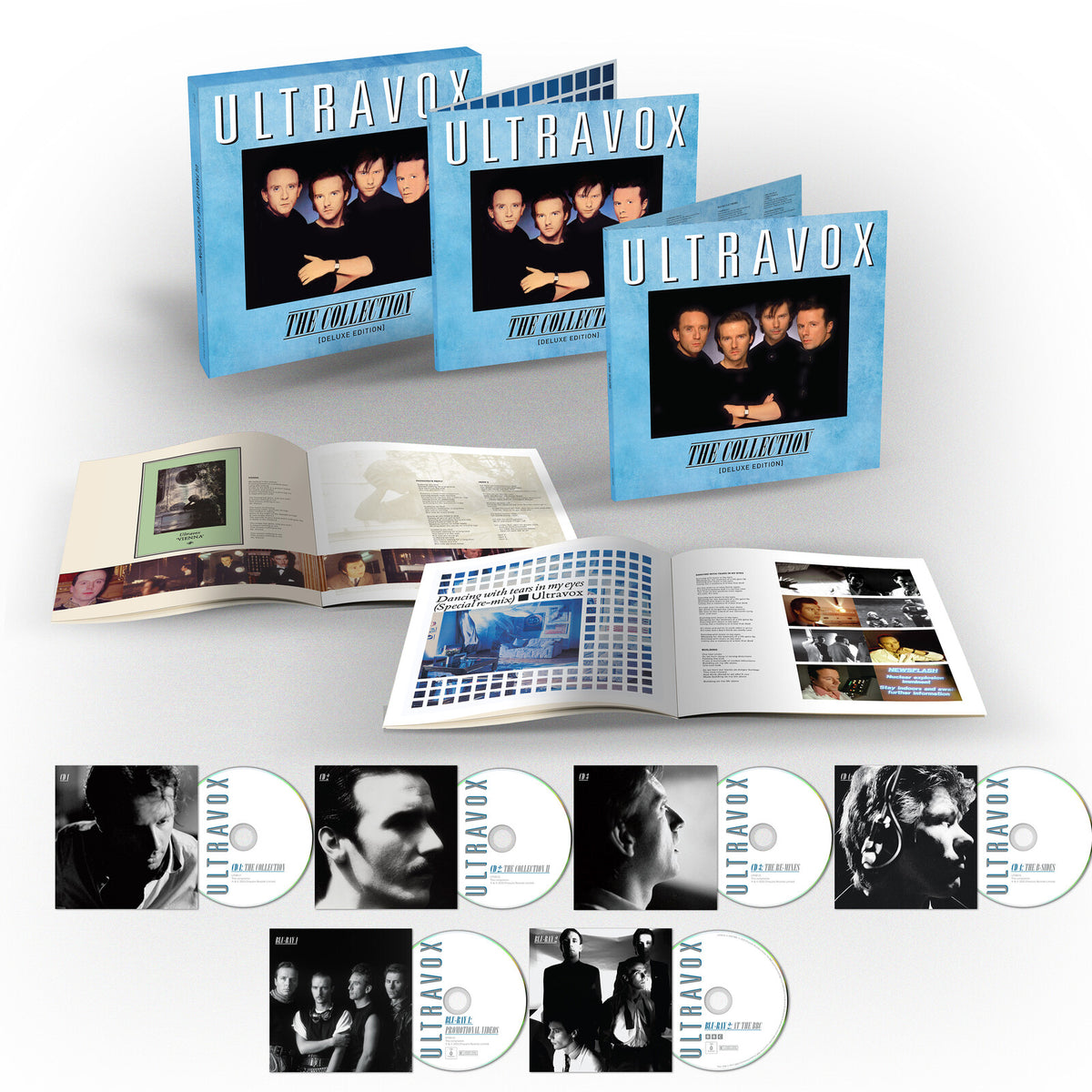 Ultravox “The Collection” boxset with CDs, Blu-rays, and booklet.
