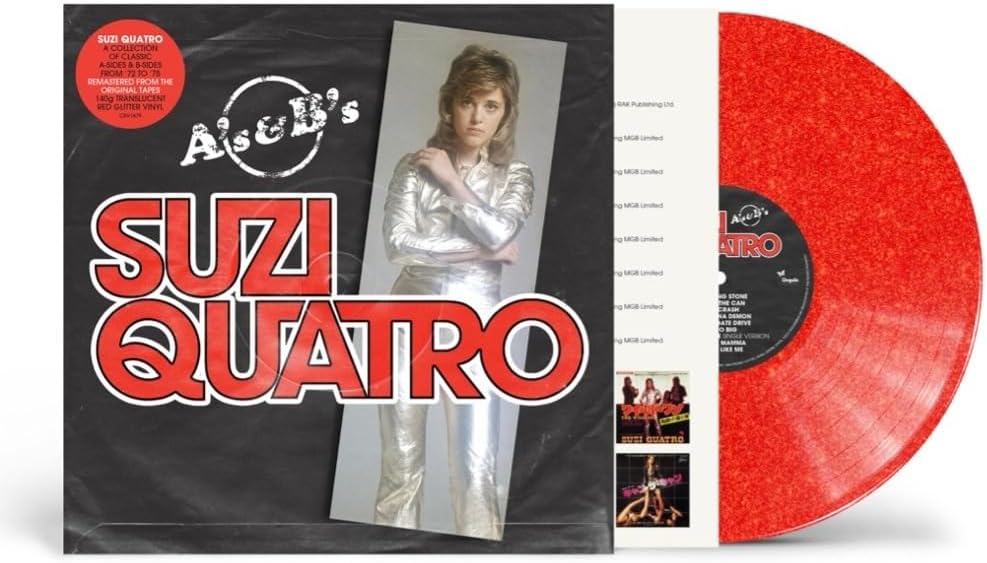 Suzi Quatro album cover featuring a portrait and red glitter vinyl record.