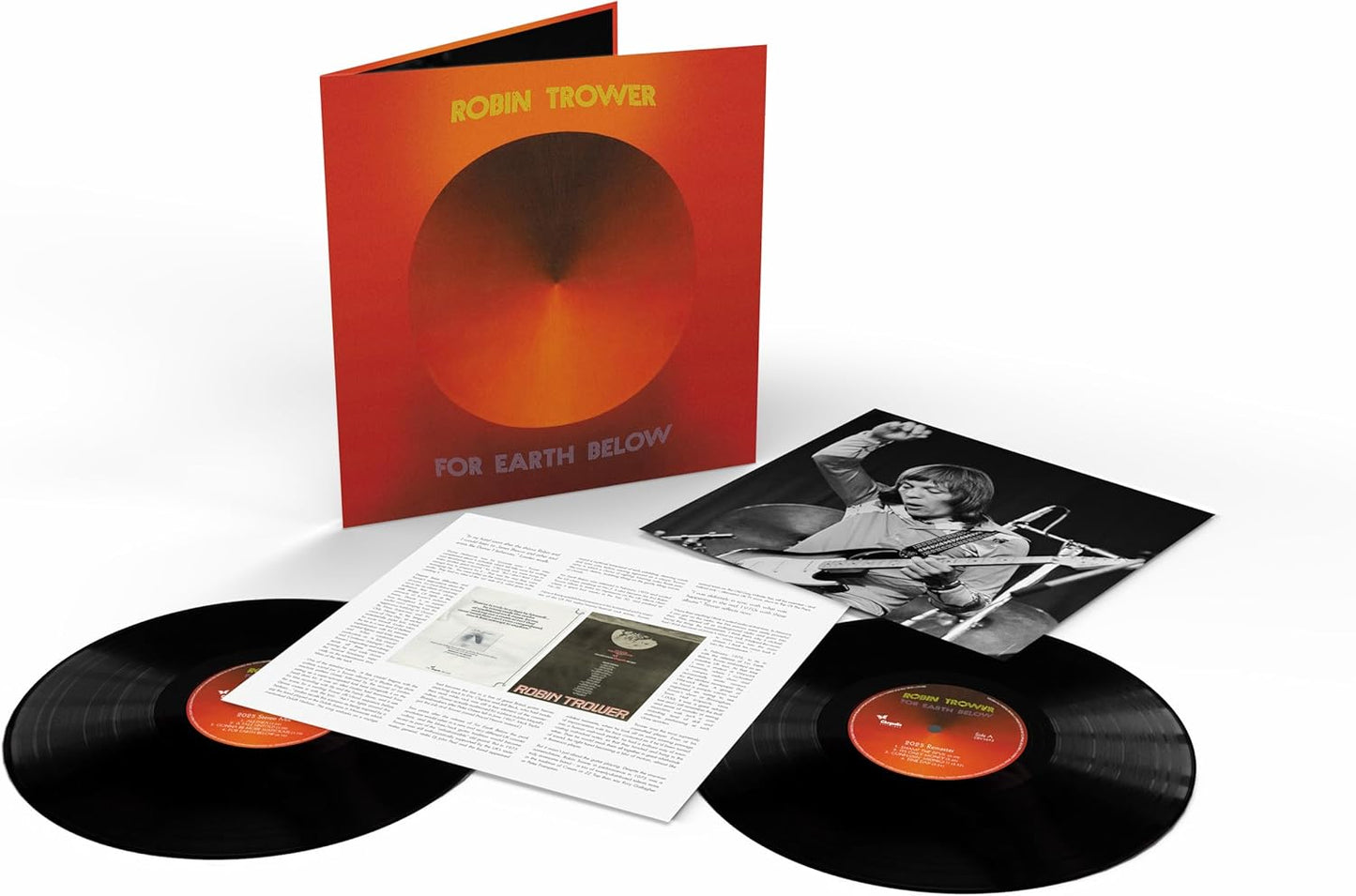 Robin Trower’s “For Earth Below” 50th Anniversary vinyl record and insert.