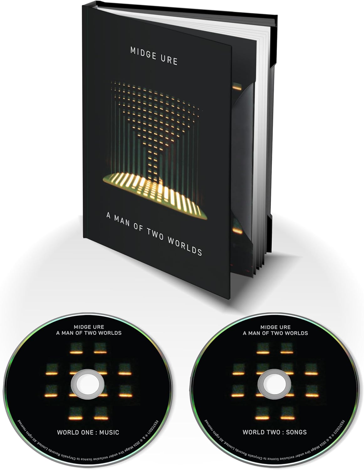 CD case for Midge Ure’s “A Man of Two Worlds” with two discs visible.