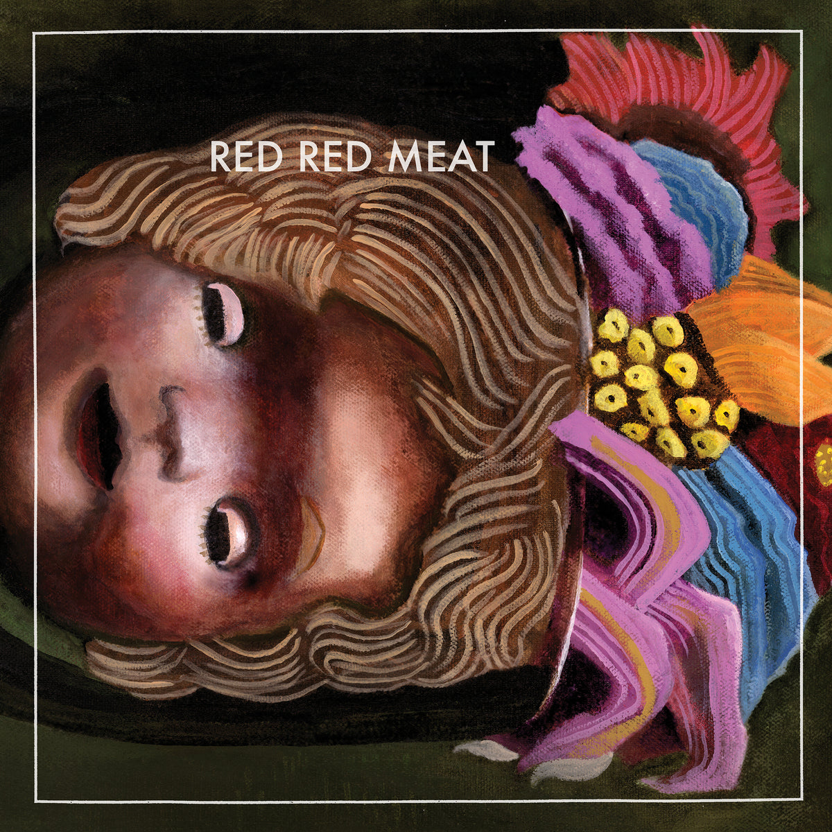 Painted album cover featuring a face with colorful, abstract elements.