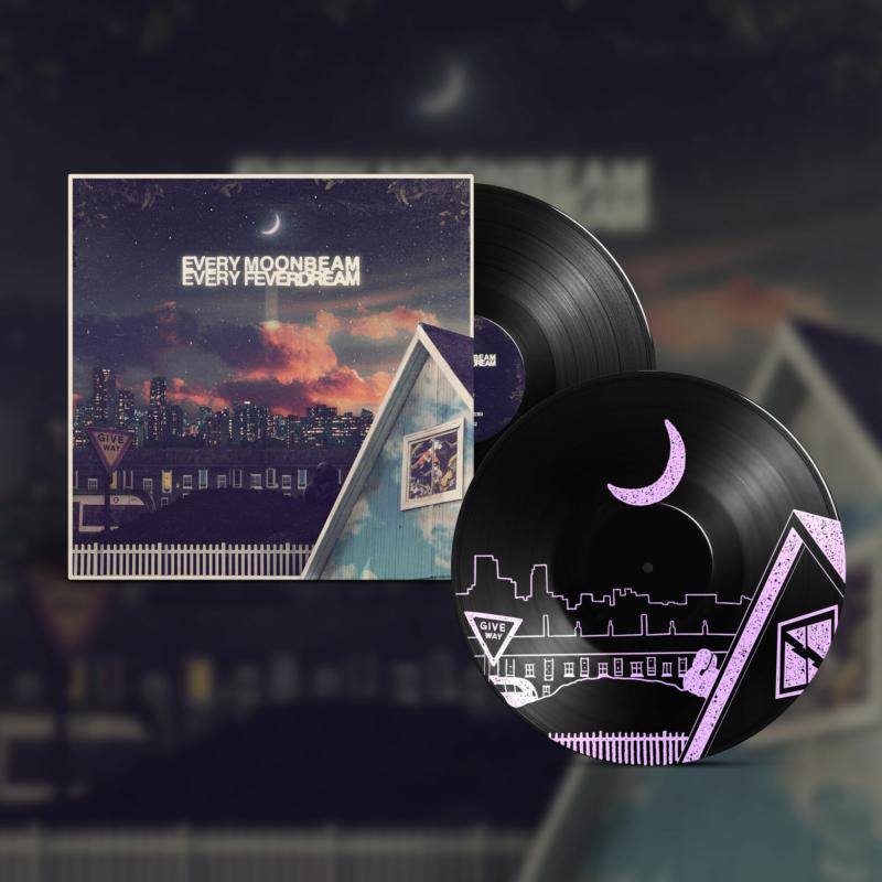 Vinyl record and album cover featuring a house under a night sky.