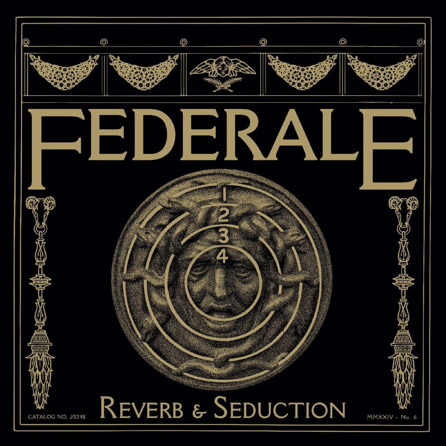 Federale "Reverb & Seduction" vinyl record cover, ornate gold design on black.