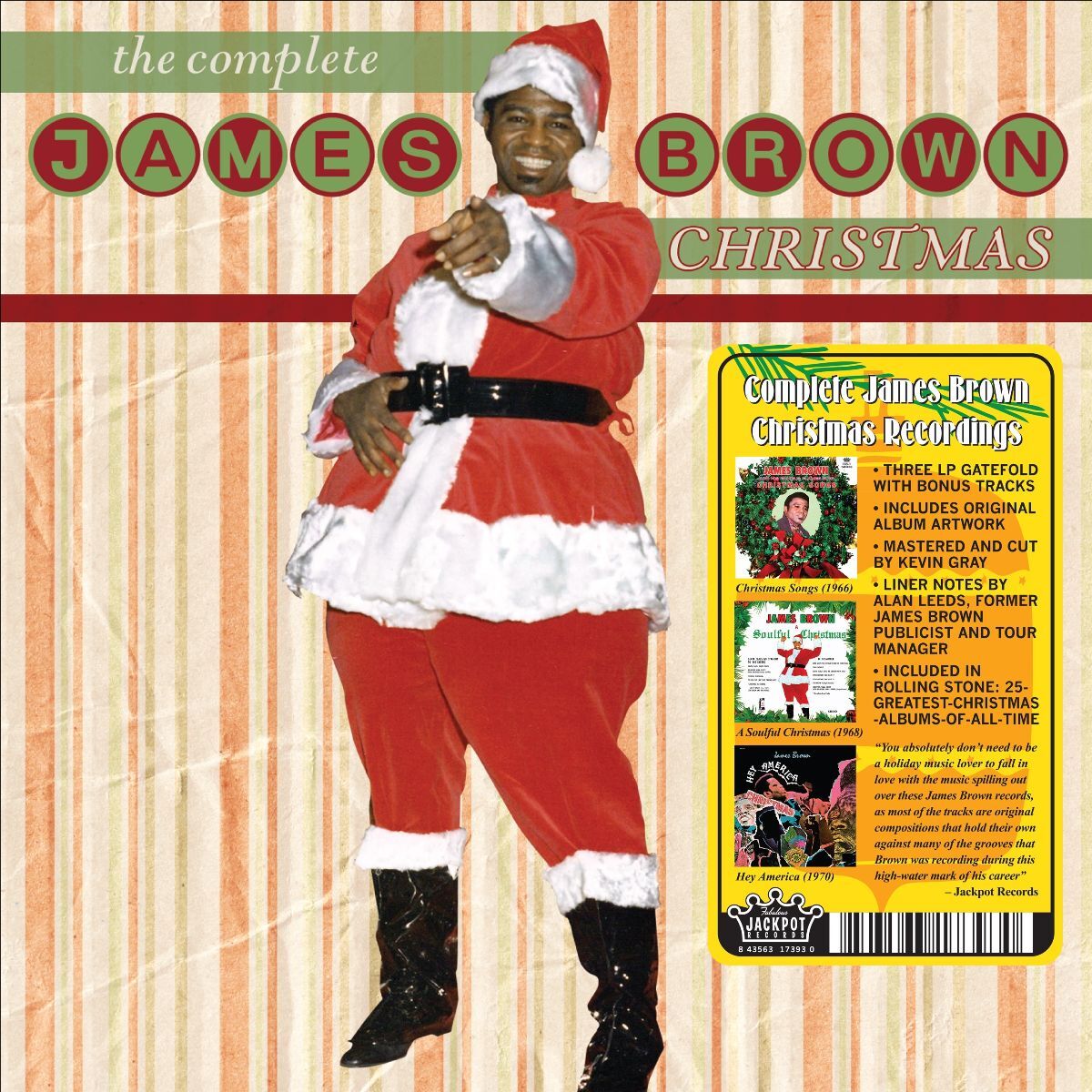 James Brown Christmas album vinyl cover with festive imagery and text.
