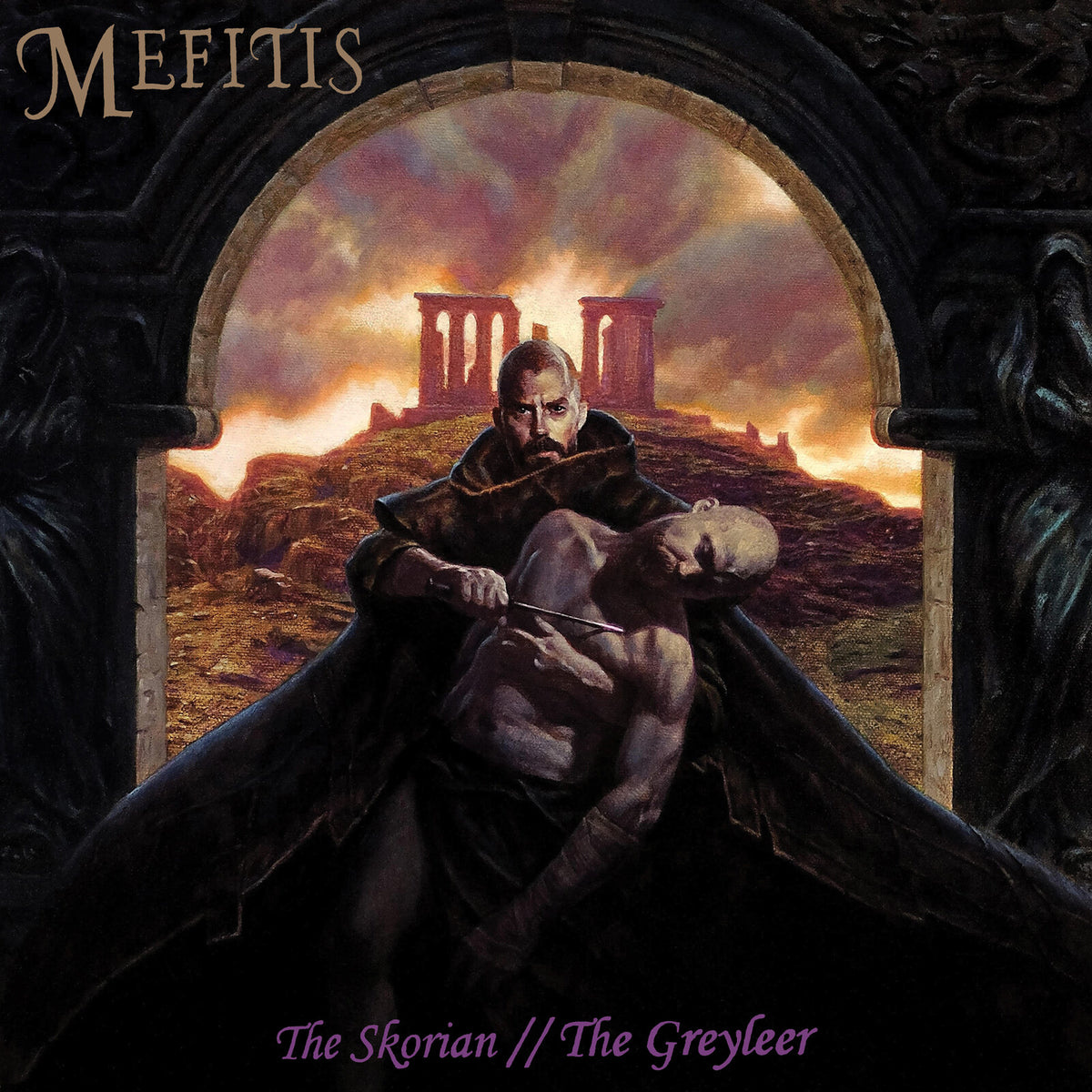 Vinyl album cover: a cloaked figure with a person carried on their back.