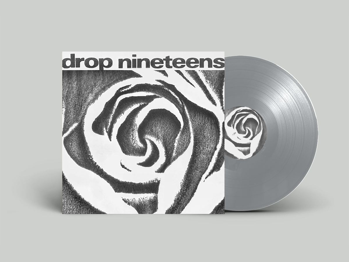 Drop Nineteens 1991 vinyl record with a black and white rose cover art.