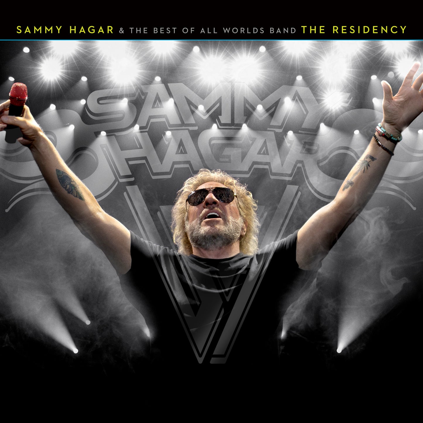 Sammy Hagar album cover featuring a performer with raised arms onstage.