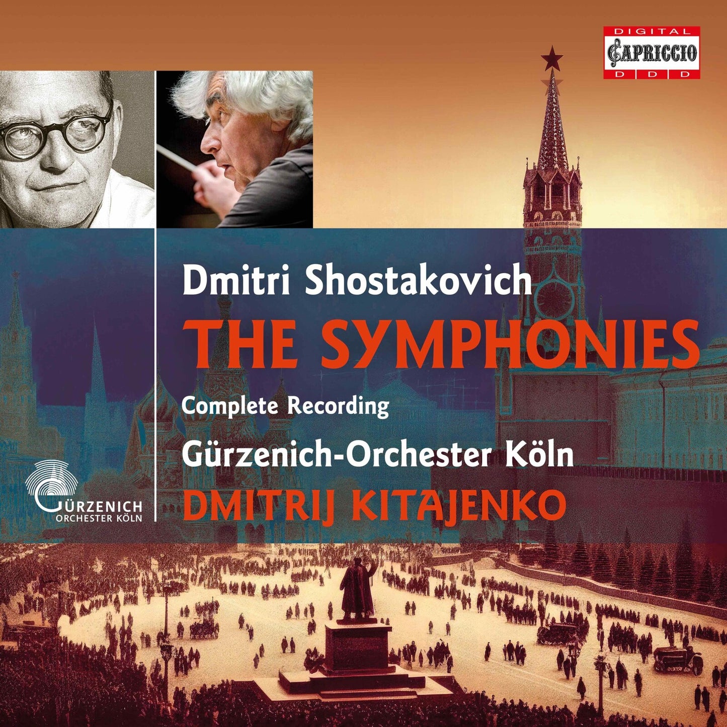 CD cover for Shostakovich symphonies, featuring composers and Red Square.