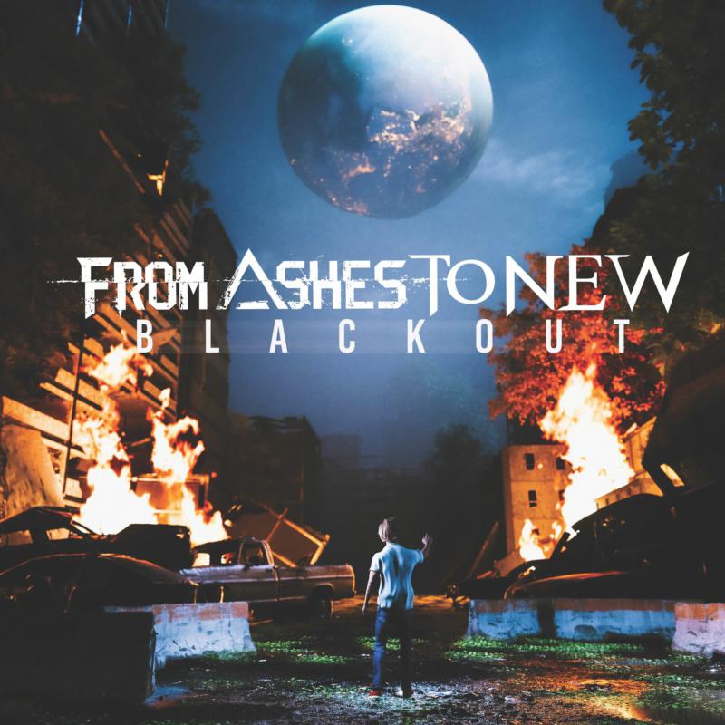 Album cover for From Ashes To New - Blackout, with fiery ruins.