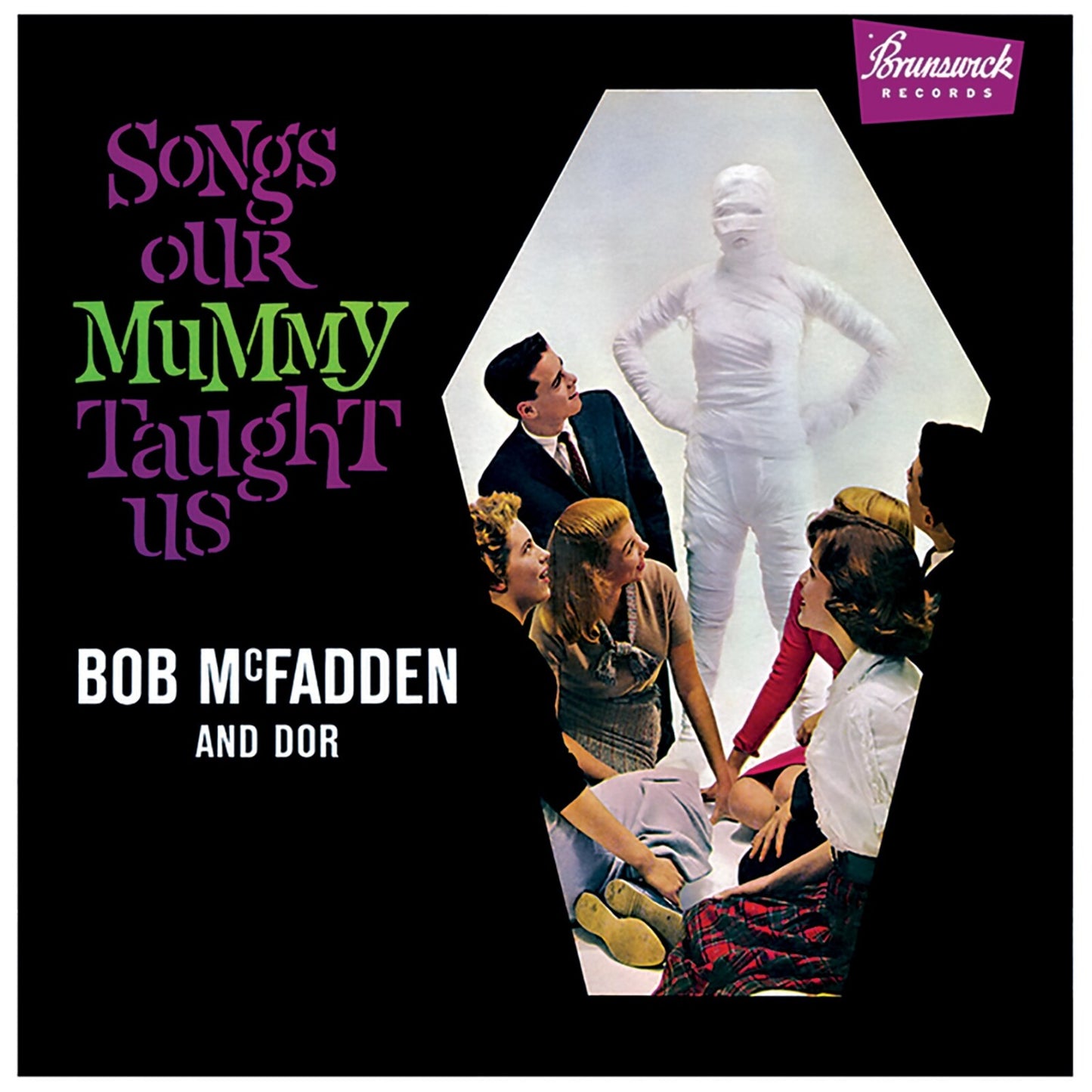 Album cover: "Songs Our Mummy Taught Us" with figures and a mummy.
