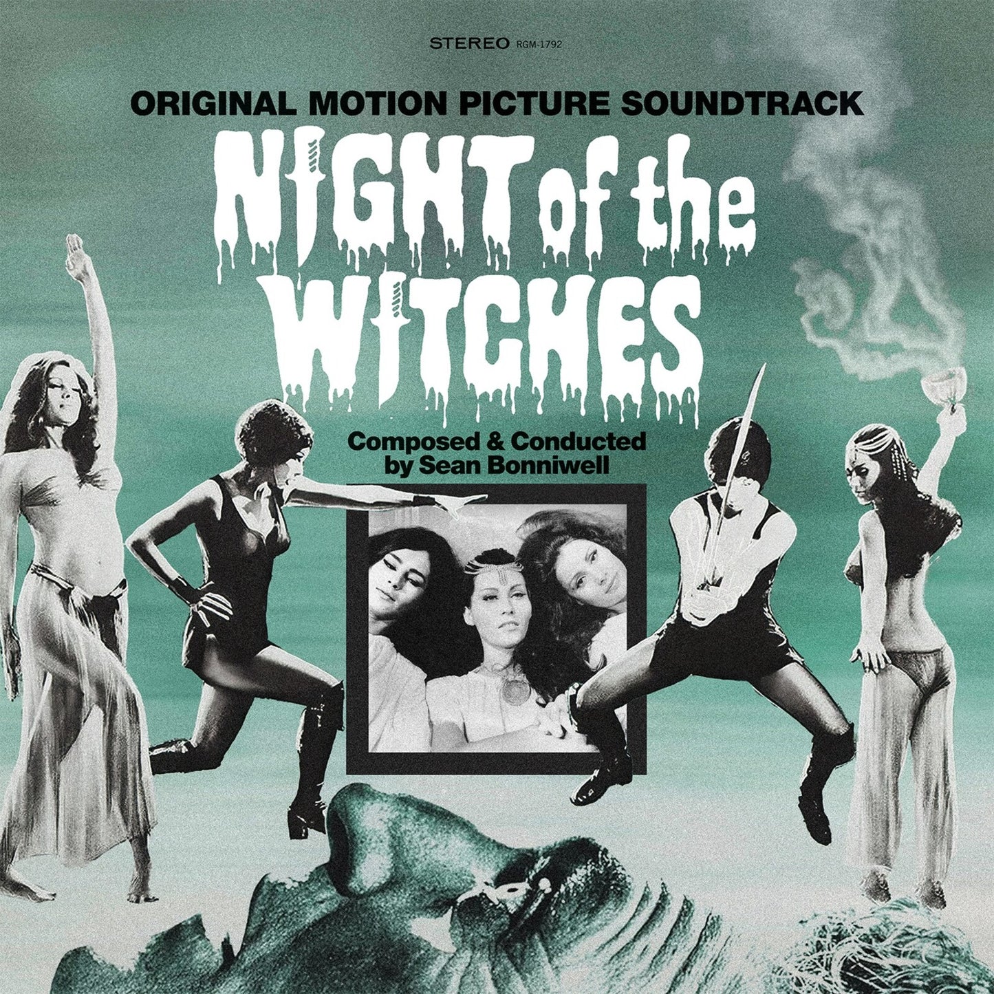 Emerald green vinyl record cover for “Night of the Witches” soundtrack.
