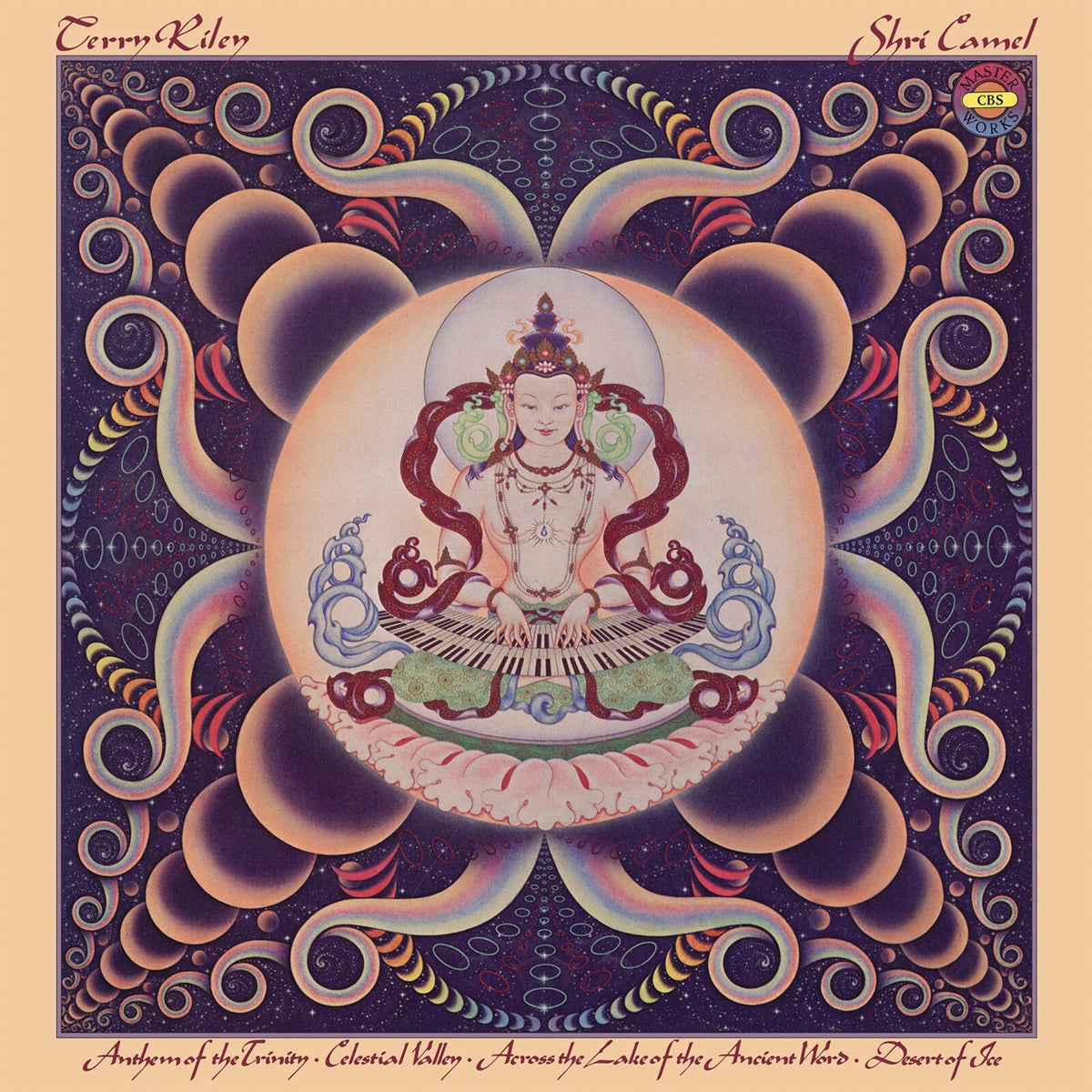 Album cover for Terry Riley’s “Shri Camel” featuring a seated, ornate figure.