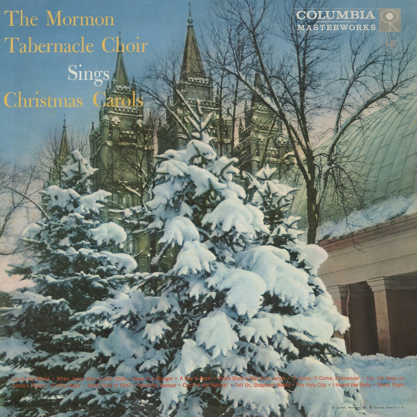 CD cover: snowy temple, choir name, and Christmas carol titles listed.