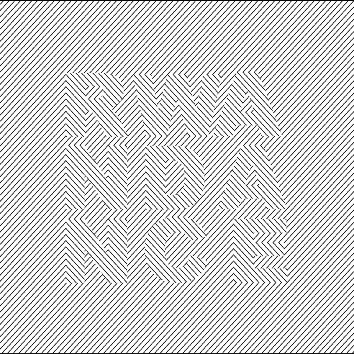 Black and white abstract line art forming a maze-like dancer.