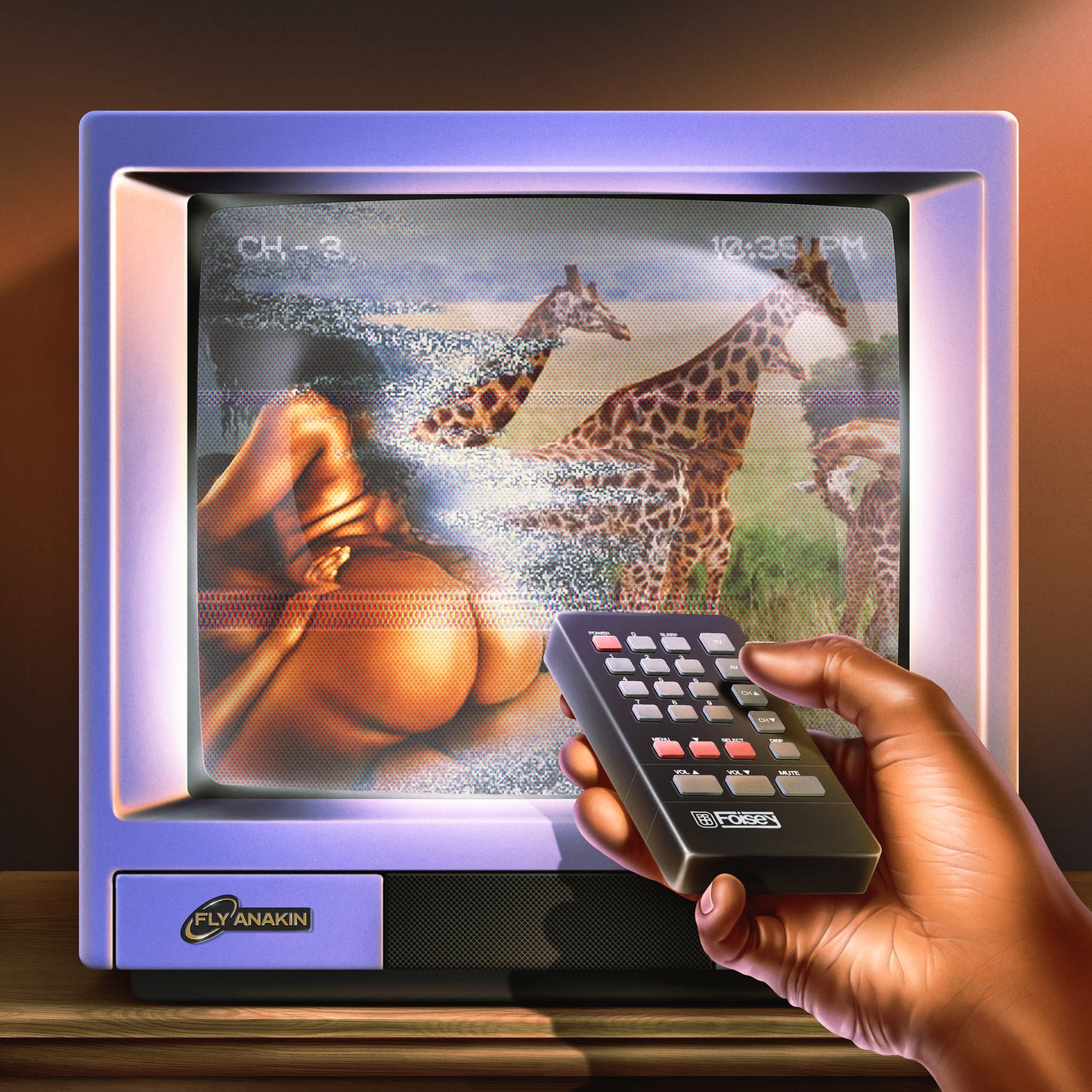 CD cover depicting a vintage TV displaying giraffes and a figure.