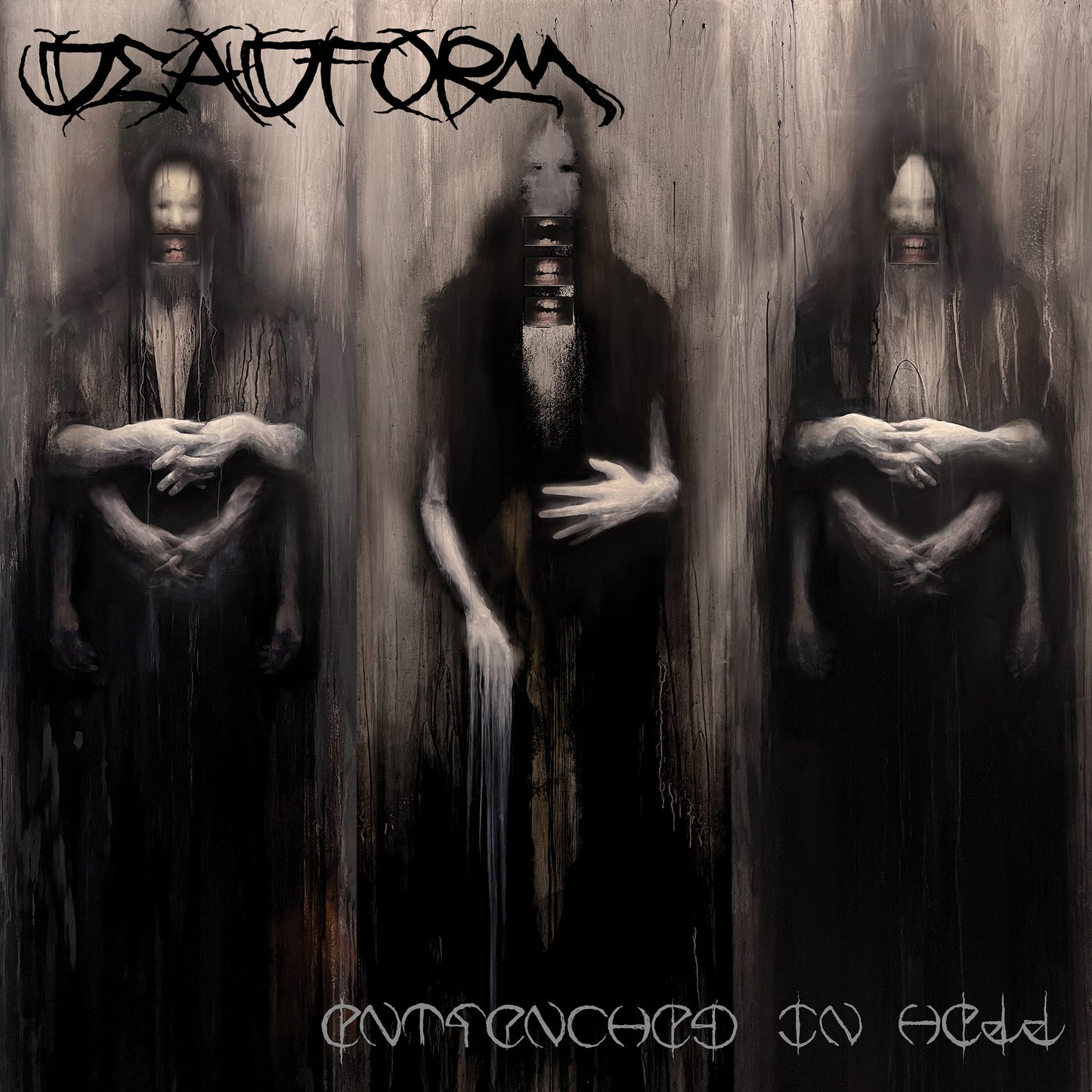 CD cover: Dark, distorted figures emerging from a textured, grey background.
