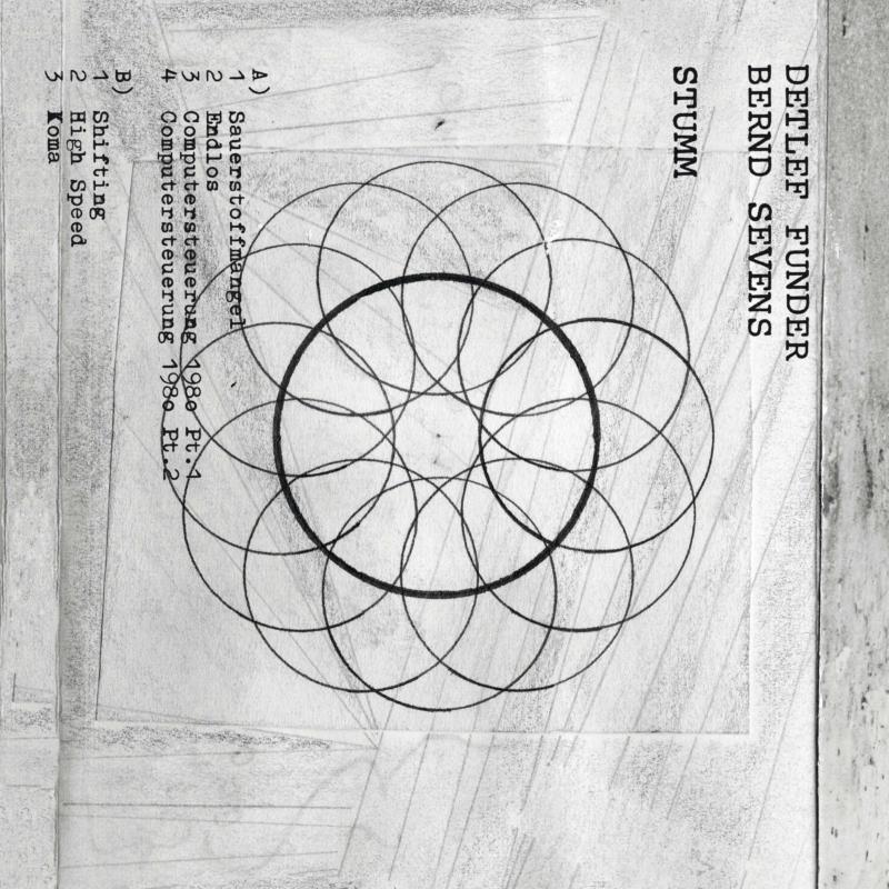 Vinyl record cover with geometric drawing of overlapping circles and text.