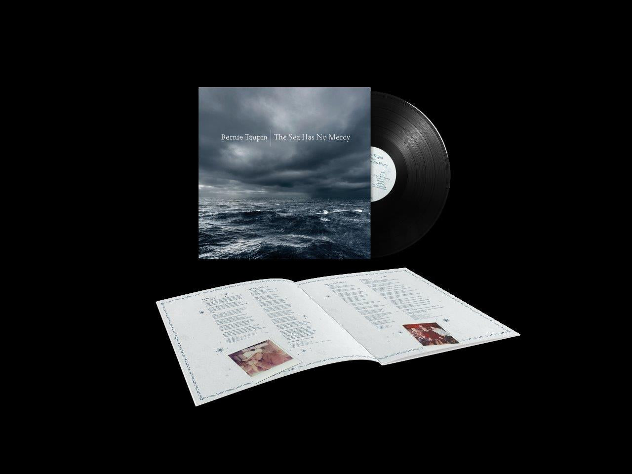 Vinyl record of "The Sea Has No Mercy" with open lyric booklet.
