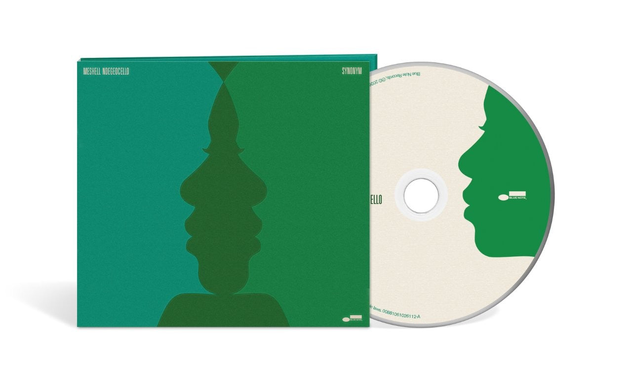 CD case and disc for Meshell Ndegeocello’s “Synonym”, green and blue design.