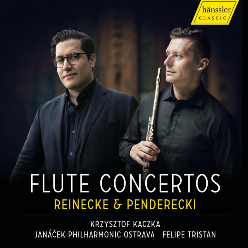 CD cover featuring two men with a flute, text “Flute Concertos.”