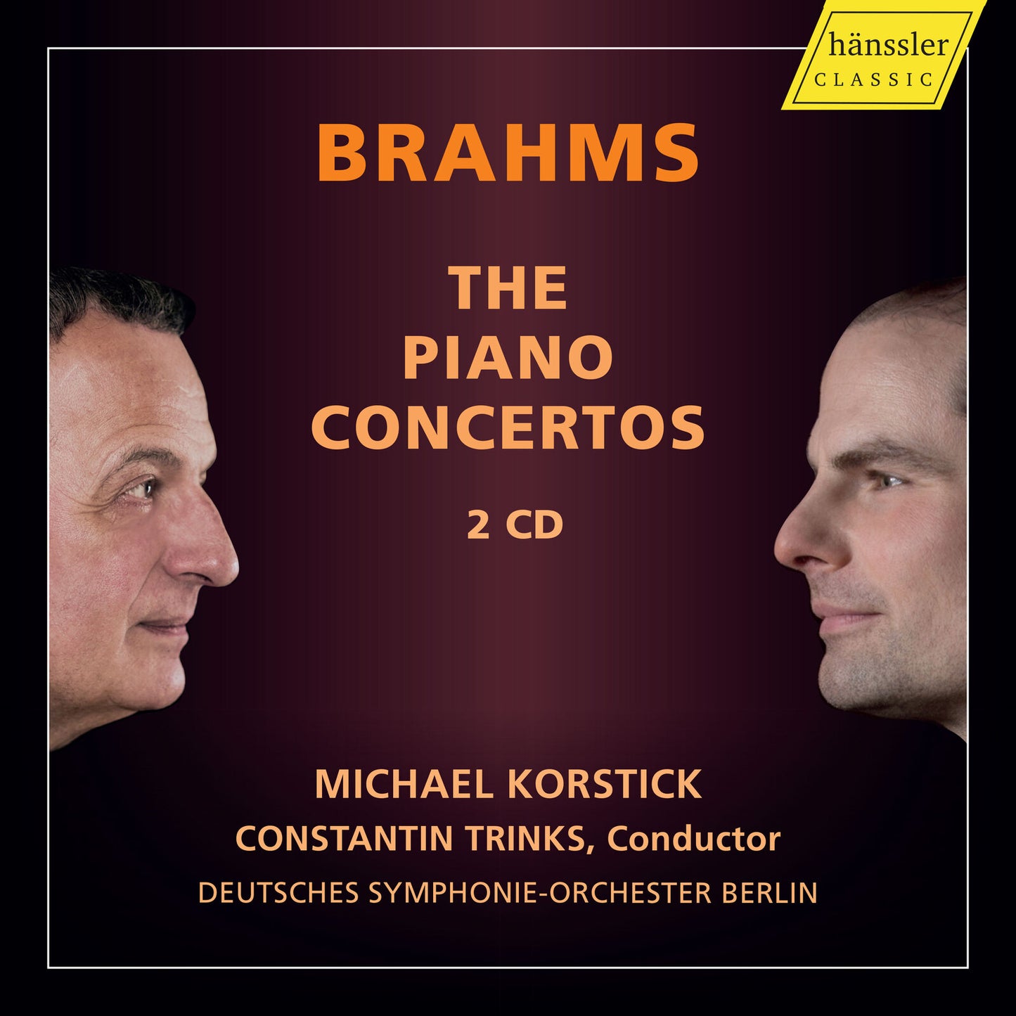 CD cover for Brahms’ Piano Concertos featuring two men’s portraits.