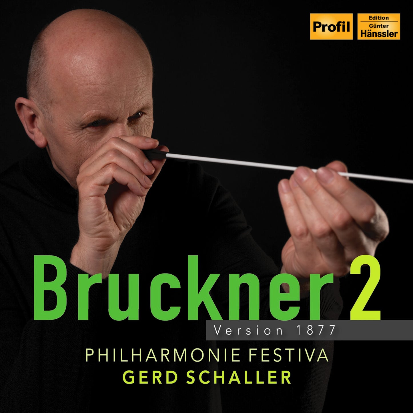 CD cover: portrait of a conductor with “Bruckner 2” in large green text.