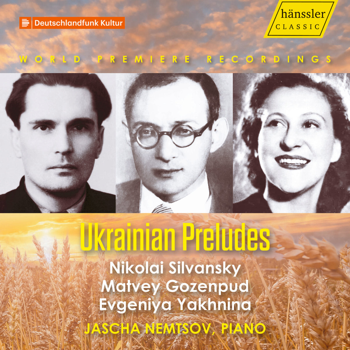 CD cover: portraits of three composers and golden wheat field.