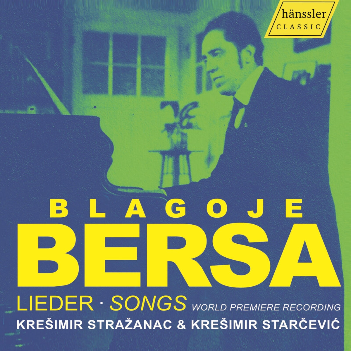 CD cover for Blagoje Bersa's "Lieder Songs" with portrait and abstract background.