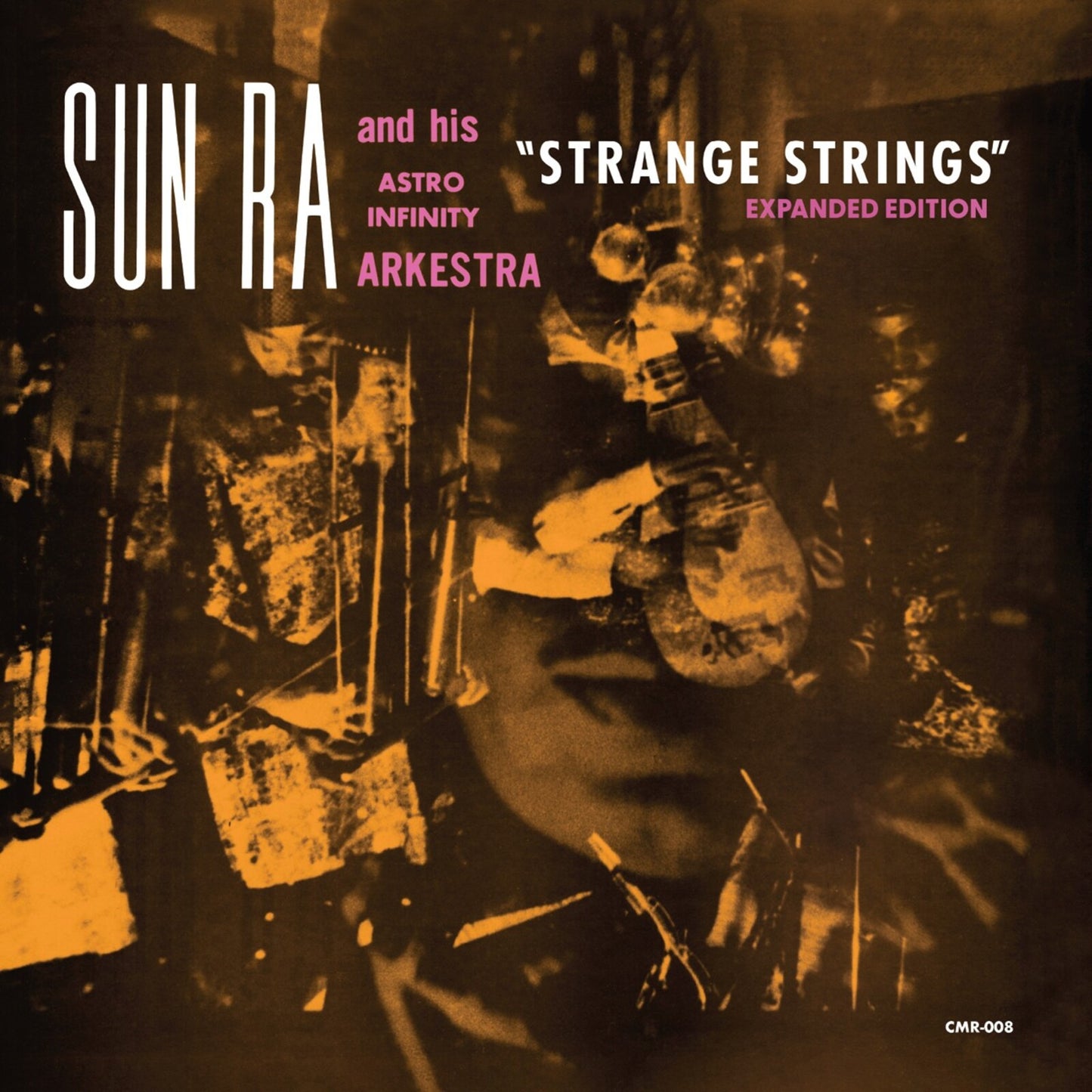 Album cover for Sun Ra’s “Strange Strings” featuring a blurred portrait.