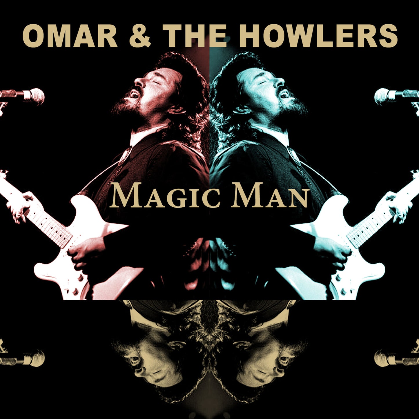 Album cover for Omar & The Howlers’ “Magic Man” featuring a mirrored guitarist.
