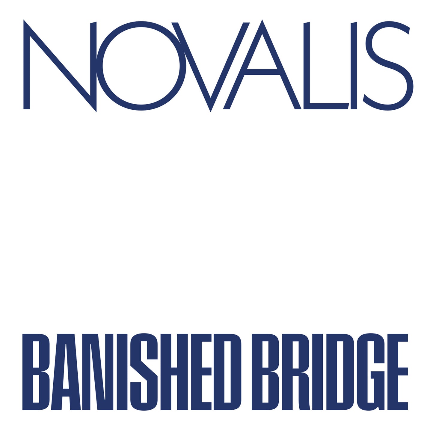 Album cover for Novalis' "Banished Bridge" with bold, dark blue text.