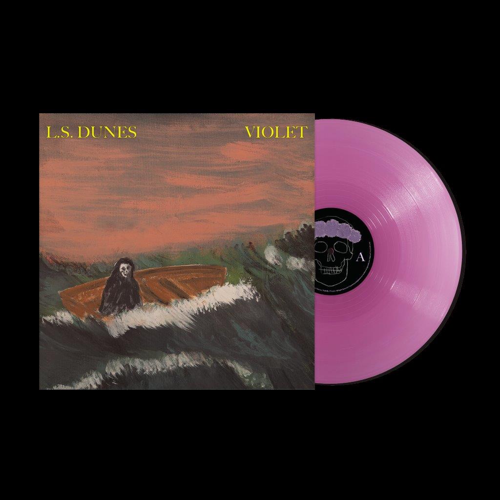 Violet vinyl LP with cover art of a boat and skull image.