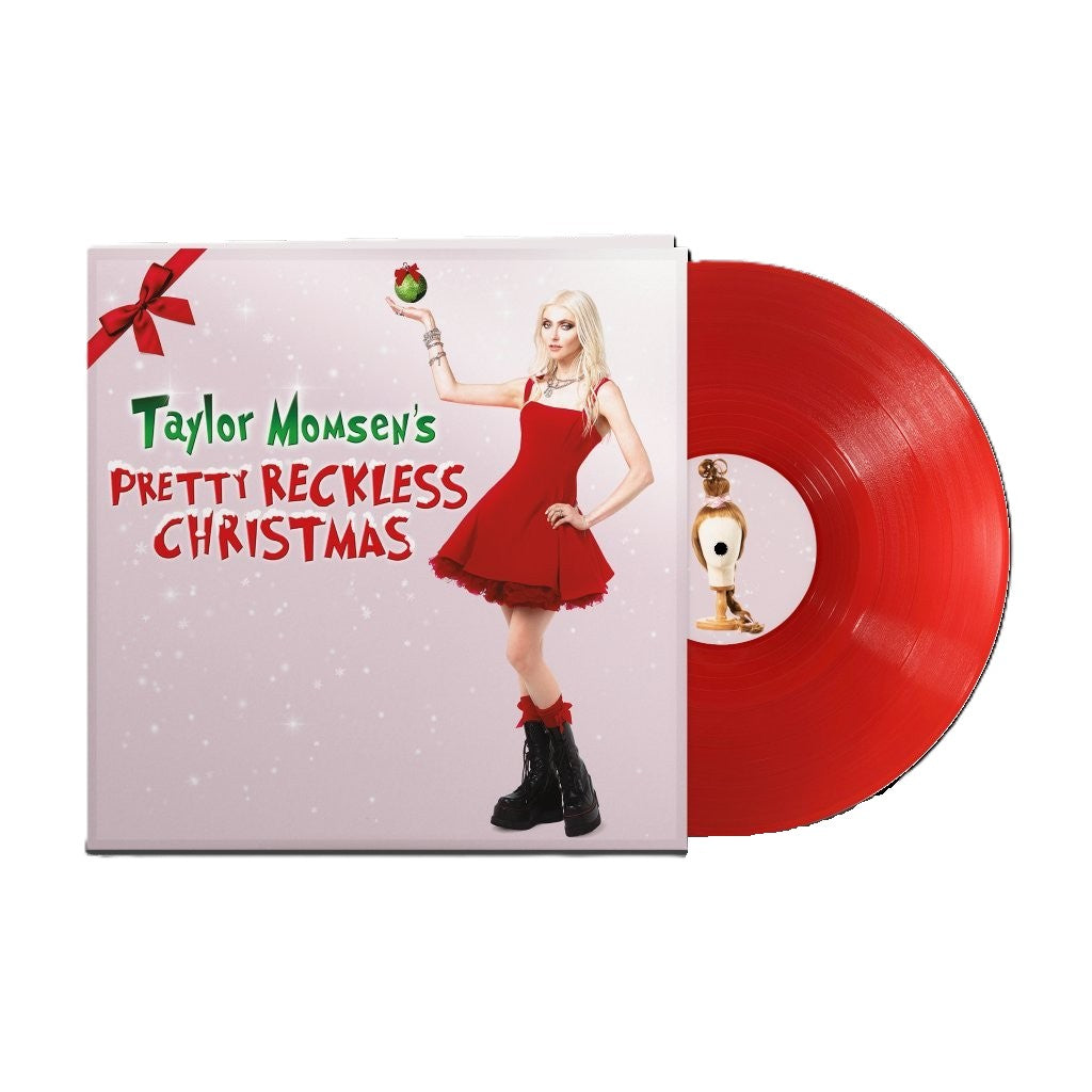 Red vinyl record next to album cover featuring Taylor Momsen in a red dress.