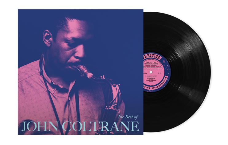 John Coltrane vinyl record and album cover with his portrait.