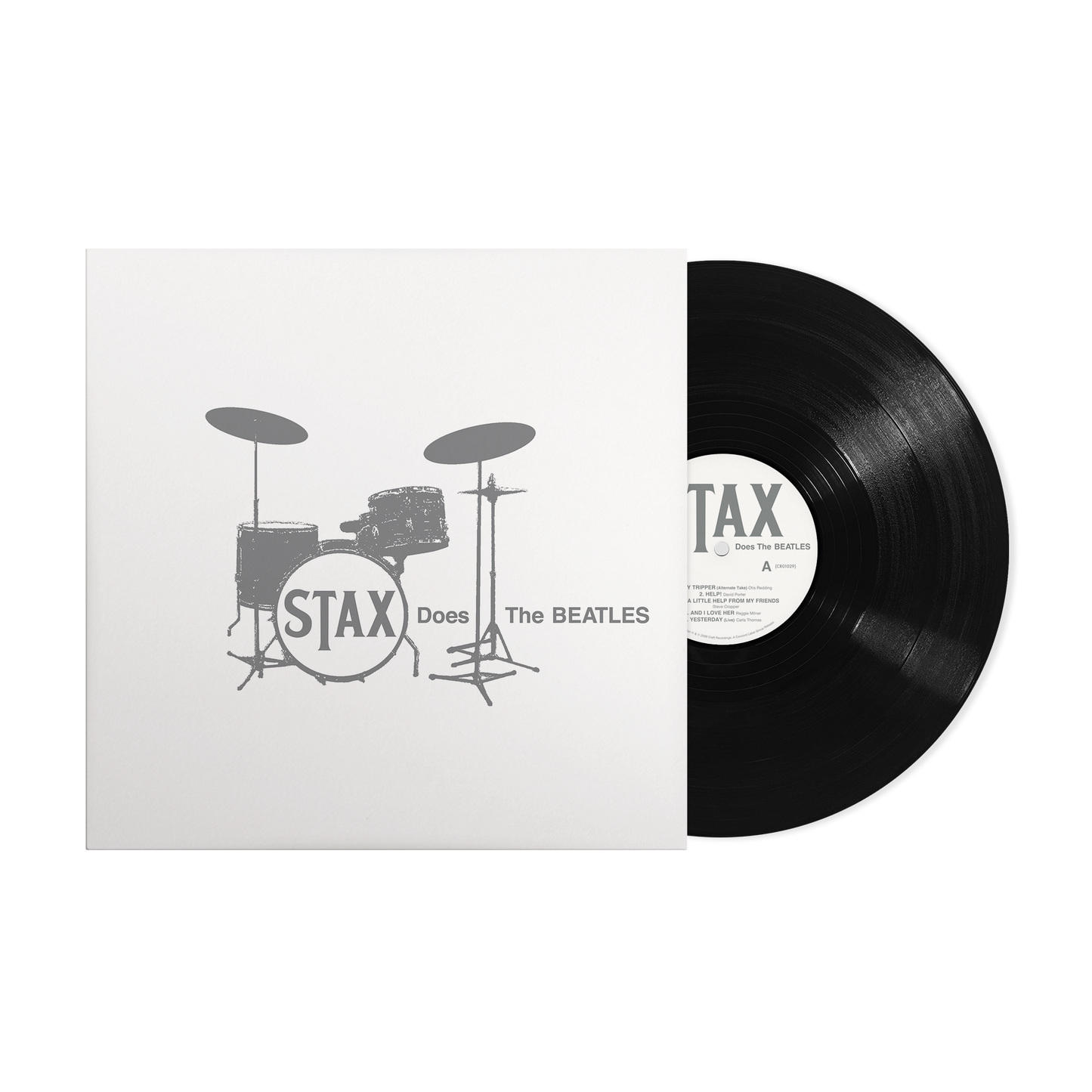 Stax Does The Beatles vinyl record album cover with a drum kit illustration.
