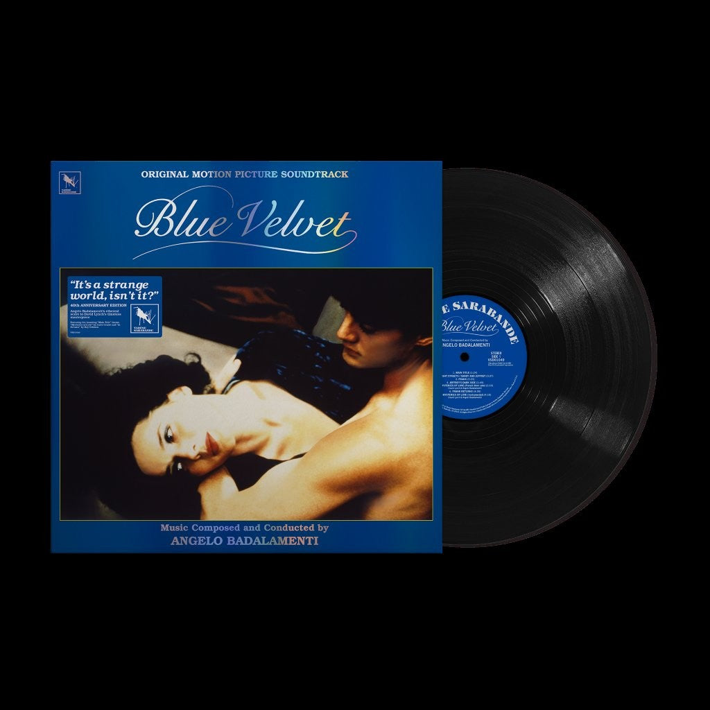 Blue Velvet" soundtrack CD and vinyl record with a portrait of Isabella Rossellini.
